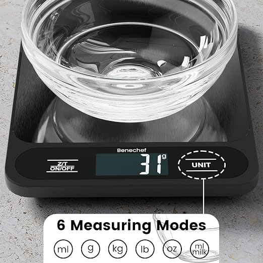 Food Scale, 22lb Ultra-Thin Digital Kitchen Scale, 1g/0.05oz Accuracy Ideal for Baking, Cooking, and Weight Loss Features 6 Measurement Units and LCD Display,Black,Easy to Clean, Batteries Included