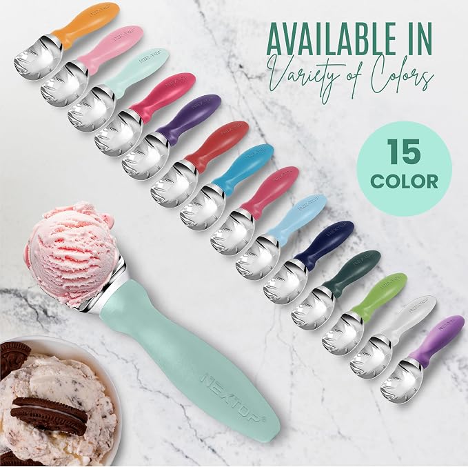 Nextop Ice Cream Scoop with Comfortable Handle - Ergonomic Spoon, Durable Perfect Metal Round Round Scoops Ideal for Ice Cream, Sorbet, Gelato Perfect for Home Use, Kitchen Essential. (Mint)