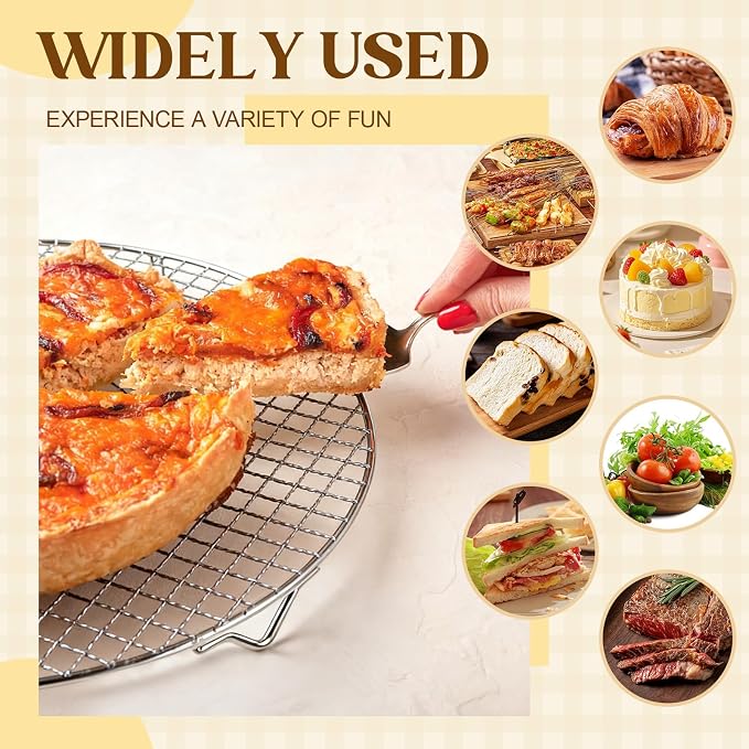 2 Pack 13 Inch Round Cake Cooling Rack, 201 Stainless Steel BBQ Baking & Steaming Rack with Legs - Multi-purpose Straight Wire Grill Grate for Cooking, Baking, Cooling, Canning Racks
