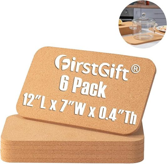 Rectangle Cork Trivets Set - 6 Pack, 12" x 7" x 0.4" Thick, Heat-Resistant Cork Hot Pads for Countertop, Table, and Kitchen, Perfect for Hot Pots and Pans