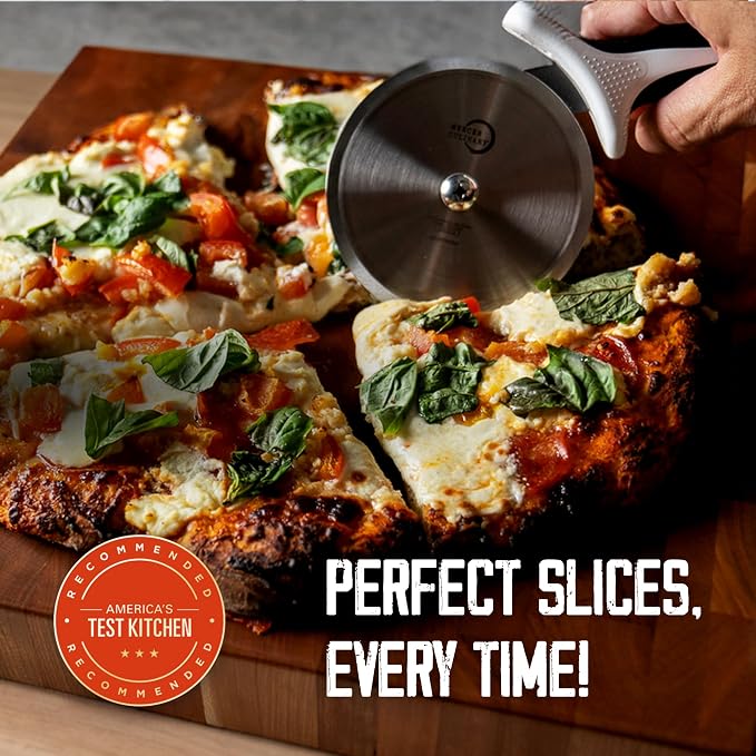 Mercer Culinary Millennia Pizza Cutter with Brown Handle, 4 Inch Wheel, Stainless Steel