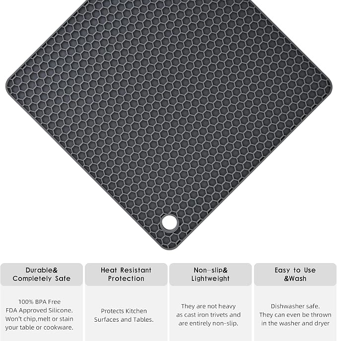 Silicone Trivets Mats Silicone Pot Mat for Countertop Trivet Pads Heat Resistant Table Placemats 4 Pack,Size:7.5x7.5 Inch, Shape: Square (Mint Green)