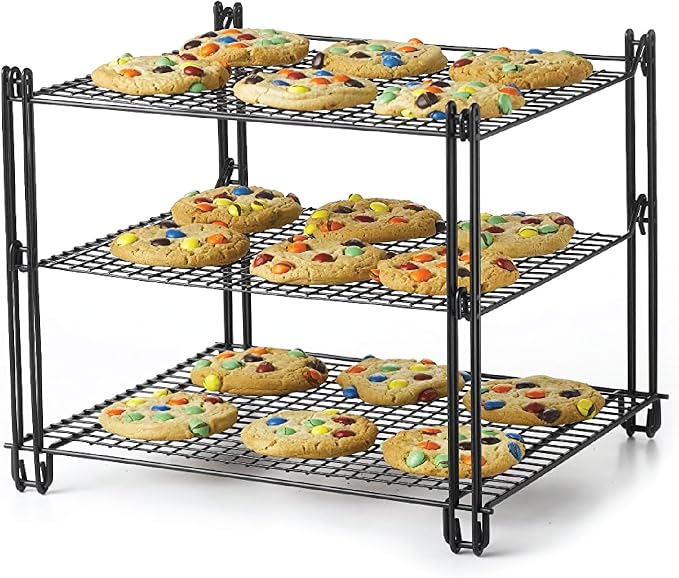 Nifty 3-Tier Cooling Rack – Non-Stick Coating, Wire Mesh Design, Dishwasher Safe, Collapsible Kitchen Countertop Organizer, Use for Baking Cookies, Cakes, Pies