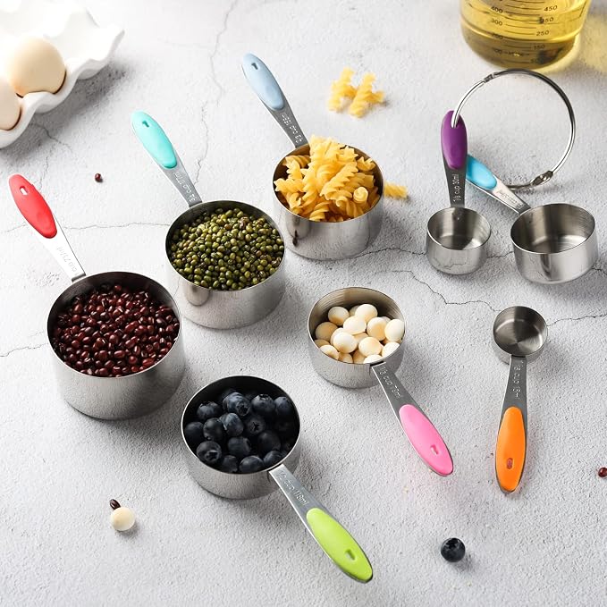 Measuring Cups Set of 8 Stainless Steel Stackable Nesting Measuring Cups | for Dry and Liquid Ingredients