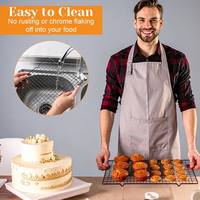 5PCS 15.74" x 9.84" Black Stainless Steel Cooling Racks for Baking, Cooking, Roasting, and Grilling, Baking Rack Oven Safe & Dishwasher Safe Heavy Duty Wire Rack Set
