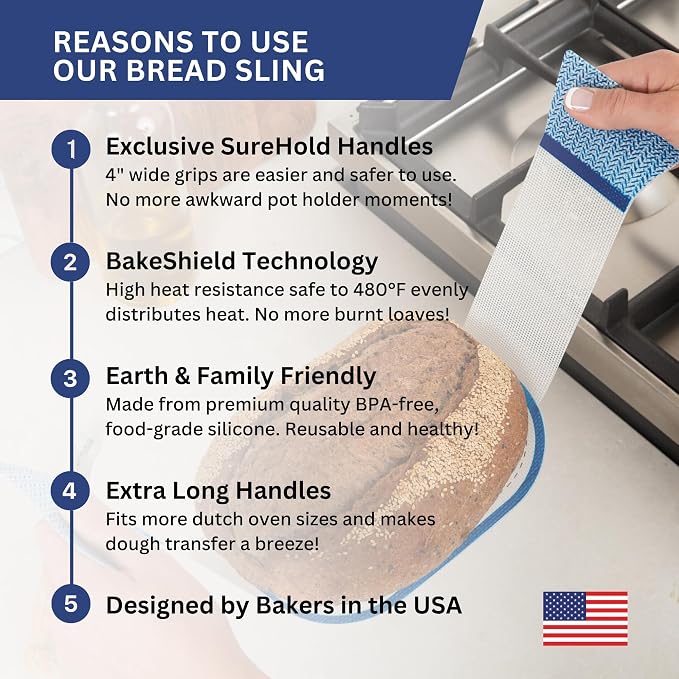 Small Oval Silicone Bread Sling for Dutch Ovens – High Heat Resistant, Non Stick Baking Mat - Ideal for Sourdough and Artisan Loaves