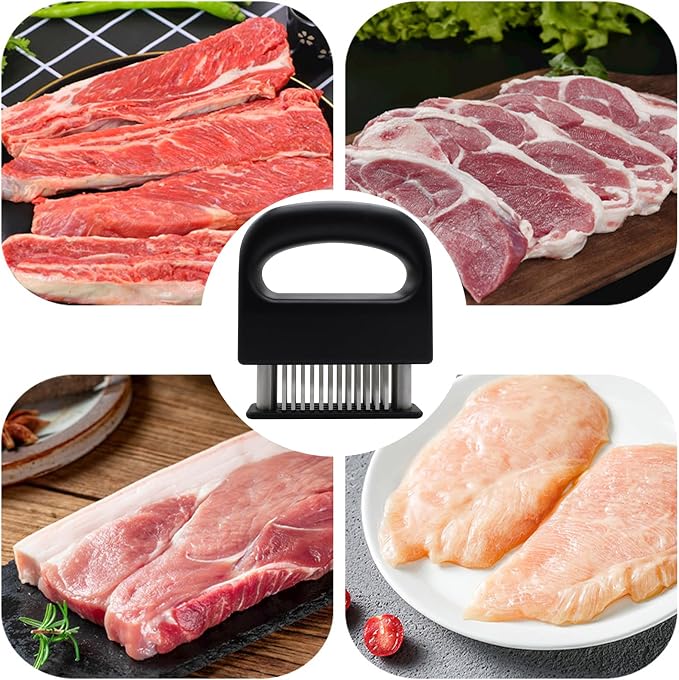 Stainless Steel Meat Tenderizer, Meat Hammer with Non-Slip Handle and 48 Stainless Steel Blades, Meat Mallet for Beef, Chicken, and Pork