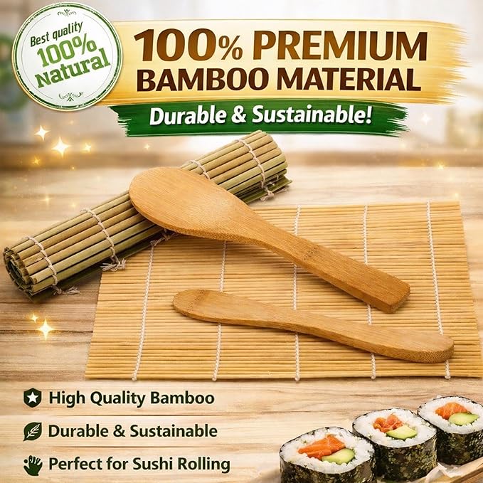 FUNGYAND Sushi Making Kit, All-in-One Bazooka Roller Set with Bamboo Mats, Avocado Slicer, Paddle, Knife, Chopstick & Holders, Cotton Bag - DIY Maki Roller Machine