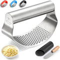 Zulay Kitchen Stainless Steel Garlic Press Rocker Set - Time Saving, Durable Strong Garlic Mincer Tool - Easy to Use & Clean Garlic Crusher Set with Peeler and Scraper Kitchen Gadget Smasher