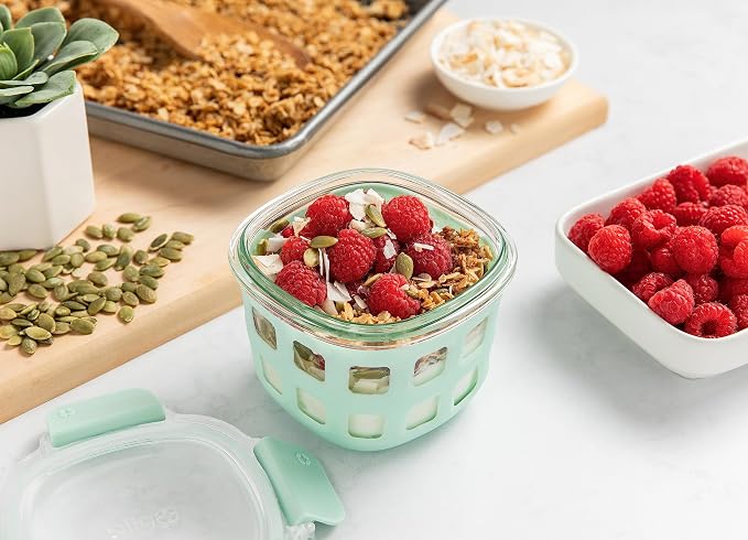 Ello DuraGlass Rounds Glass Food Storage Containers - Meal Prep Bowls with Silicone Sleeve and Airtight Lids, 2 Cup, Yucca (Pack of 6)