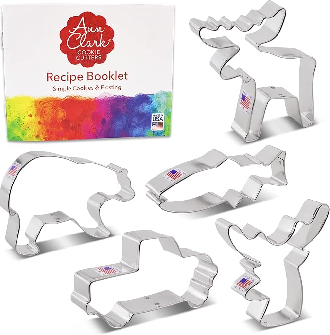 Ann Clark 5-Pc. Hunting Cookie Cutter Set, Made in USA, Deer Head, Moose, Trout, Grizzly Bear & Truck