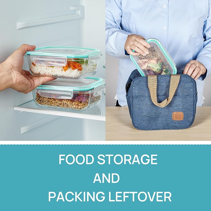 Vtopmart 5Pack 22oz Glass Storage Containers with Lids, Green | Glass Meal Prep Food Container Sets, Snap Airtight Lid, For Microwave, Oven, Freezer and Dishwasher, BPA Free