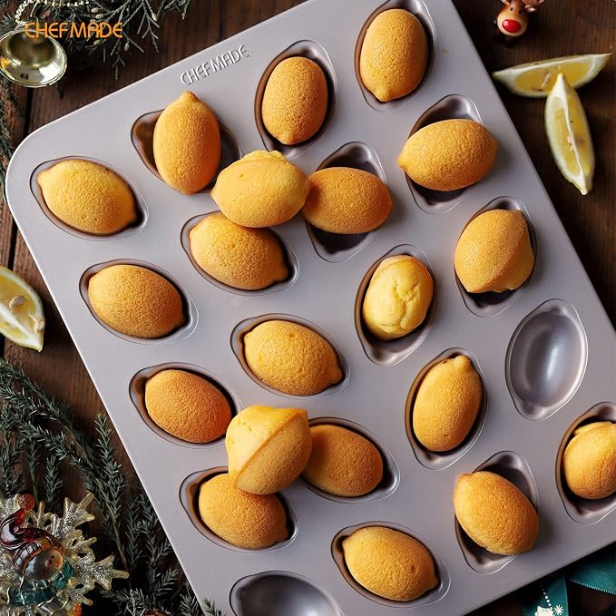 CHEFMADE Muffin Cake pan, 20-Cavity Non-Stick Lemon-Shaped Bakeware for Oven Baking (Champagne Gold)