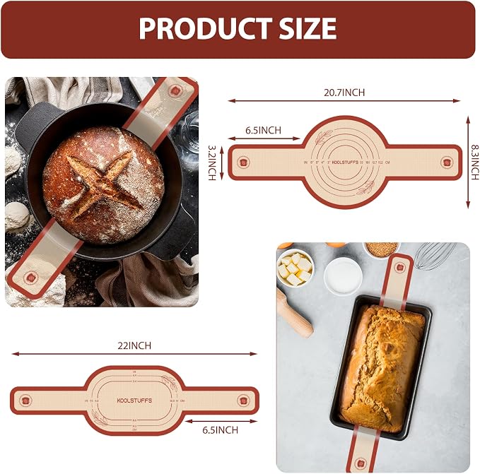 Koolstuffs Silicone Bread Sling for Dutch Oven, 2 Pack Oval & Round | Nonstick, Reusable and Easy to Clean, Sourdough Tools & Baking Supplies, Oval and Round, Red