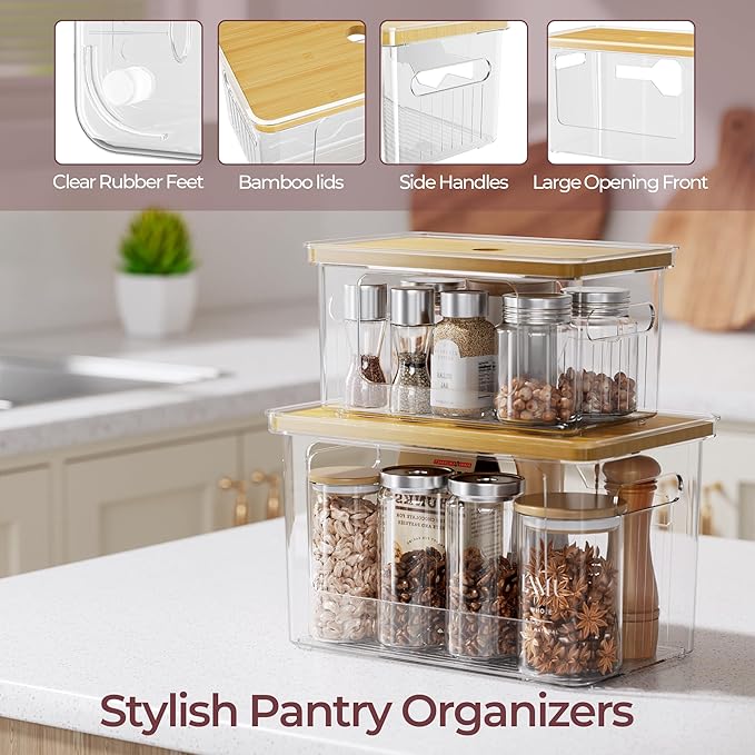 Delamu 2 Pack (XL+S) Trash Bag Dispenser, Stackable Garbage Bag Holder | Clear Acrylic Organizer Bins for Under Sink Organization, Pantry Storage, Cabinet, Kitchen, Laundry, Bathroom