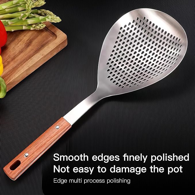 IMEEA 15-Inch Large Skimmer Ladle SUS304 Stainless Steel Slotted Spoon for Cooking Deep Frying Metal Fryer Scoop Spider Strainer