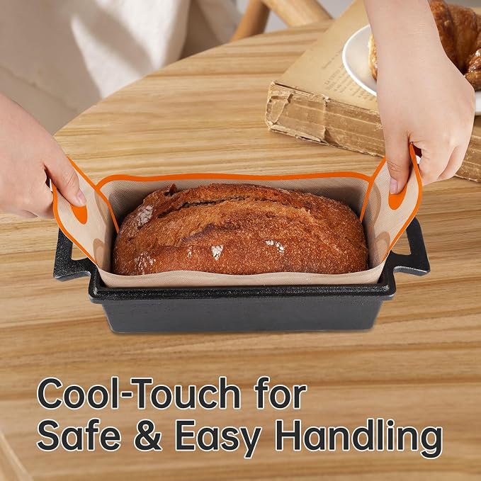 NiHome 4-Pack Silicone Bread Loaf Pan Liners, Reusable and Nonstick Silicone Bread Sling, Fit for 9x5, 9.5x5, and 10x5 Inch Loaf Pans, Dishwasher Safe, Easy to Clean - Brown base, orange edges