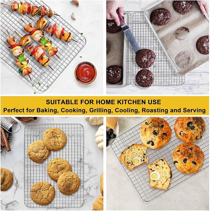 P&P CHEF 11.75 Inch Stainless Steel Cooling Baking Rack Set of 2 | Grid Cooking Racks for Griddle Roasting Grilling Warming, Good for Friends or Family, Oven & Dishwasher Safe, Heavy Duty