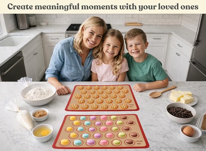 Macaron Silicone Baking Mats Set of 2, Half Sheet Nonstick Reusable Extra Thick Baking Sheet Liners for Macarons, Cookies and Pastry, Red
