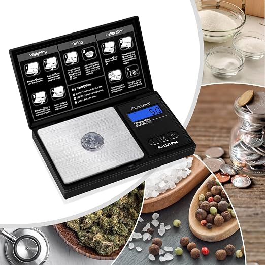 Fuzion Digital Pocket Gram Scale 0.1g/1000g - Small Food Scale with Tray | Weighs Small Food, Spice, Herb, Coin - Easy of Use, LCD Display, Tare Function, 6 Modes Ounces Grains, Batteries Included