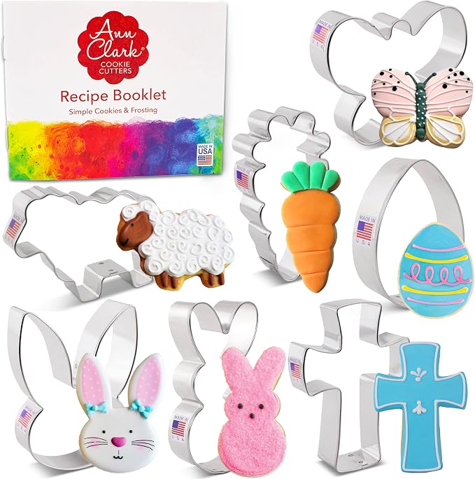 Ann Clark Easter 7-Pc. Cookie Cutter Set, Made in USA, Bunny Face, Easter Bunny, Holy Cross, Carrot, Sheep, Butterfly, Egg