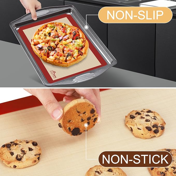 HOTEC Silicone Baking Mats 3 Pack – Thickened Non-Stick Reusable Silicone Baking Sheets for Oven – Cookie & Macaron Mats – 2 Half Sheet + 1 Quarter Sheet – BPA-Free, Dishwasher Safe