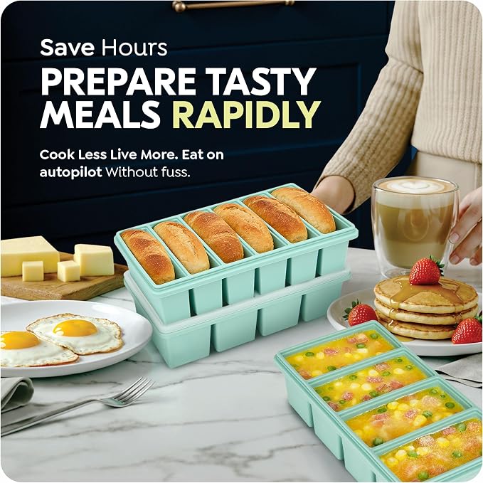 Silicone Freezer Trays with Lids, 1 Cup & 1/2 Cup Combo, Soup Container Style Ice Cube Trays, Reinforced Steel Rims, For Freezing Broth, Meal Prep and other dishes, Dishwasher & Oven Safe - 2 Pack