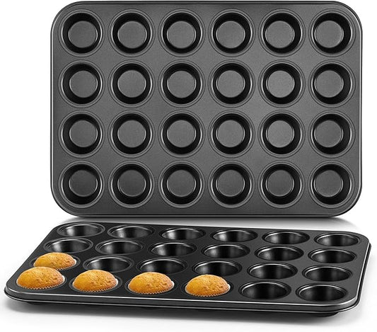 E-far 24-Cup Mini Muffin Pan, 2-Pack Nonstick Carbon Steel Cupcake Pans | Muffin Tins for Baking Mini Muffins & Cupcakes, Warp-Free for Even Baking & Easy Release, Oven Safe