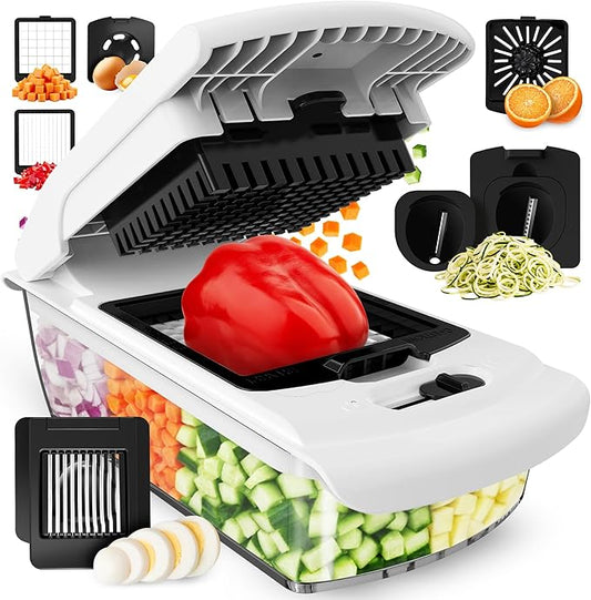 Fullstar Vegetable Chopper & Mandoline Slicer for Kitchen - Food Chopper with Container, Cheese Grater, Home Essentials & Kitchen Gadgets (7 in 1, White)