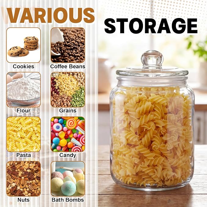 2 Pack 68 oz Glass Storage Jars with Airtight Glass Lid Thick Food Canister with Seal Clear Food Storage Container for Kitchen Flour Sugar Cookies Coffee Bean Pantry Organization