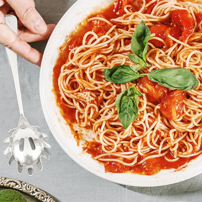 Stainless Steel Spaghetti Spoon 9.44 Inch Pasta Server with Comfortable Handle for Noodle Dumpling and Ice Scooping in Home and Restaurant