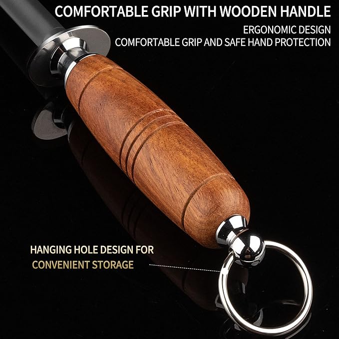 12IN Sharpening Steel with Solid Wood Handle Professional Honing Rod Knife Sharpener, High Carbon Steel Knife Sharpener Rod, Ideal for All Chef Knives