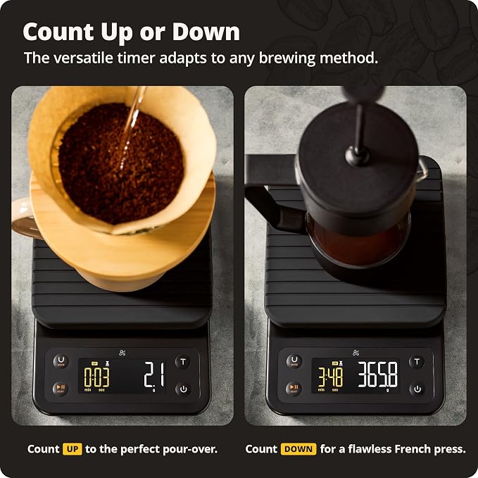 Greater Goods Coffee Scale with Timer, 0.1g Precision for Espresso & Matcha | Digital Pour-Over Scale with Waterproof Silicone Cover, Backlit Display & 6.6lb Capacity for Chemex, V60, Drip (Onyx Black)