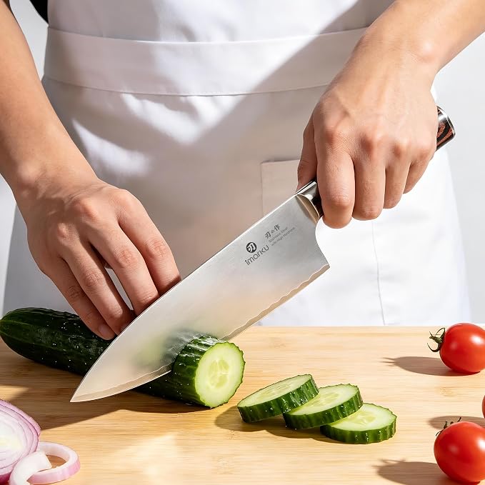 imarku 8.5 Inch Pro Japanese Chef Knife, Ultra Sharp Kitchen Knife 10Cr15Mov Stainless Steel, Triple-Layer Composite Blade, Ergonomic Pakkawood Handle, Professional Cutting Knife,Birthday Gift