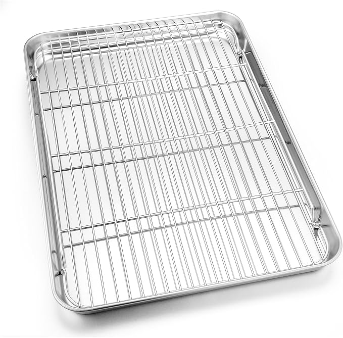 Homikit Large Baking Sheet with Wire Cooling Rack (1 Pan+1 Rack), Nonstick | 20x14 Inch XL Stainless Steel Cookie Sheets for Baking, Big Baking Pans with Racks Set, Metal Bacon Tray, Dishwasher Safe