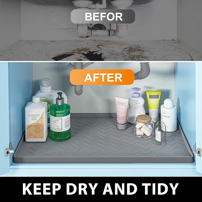TigeJoy Under Sink Mats for Kitchen Waterproof 22" x 22", Cabinet Liner | Leak-Proof Silicone Mat Sink Protector, Kitchen Essentials Organizer and Storage,Boot or Shoe Tray, Pet Feeding Mat