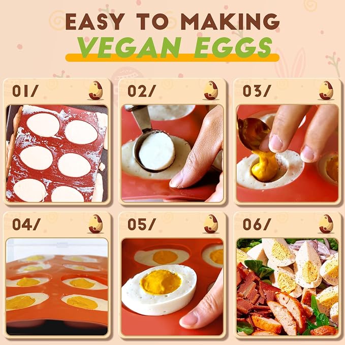 HKNMTT Silicone Egg Molds Easter 2PCS, 2.4" Food Grade 3D Moulds for Vegan Deviled Eggs Peanut Filling 3D Chocolate Candy Jello Pudding Soap Gift, Oven Safe Baking Cake Kit
