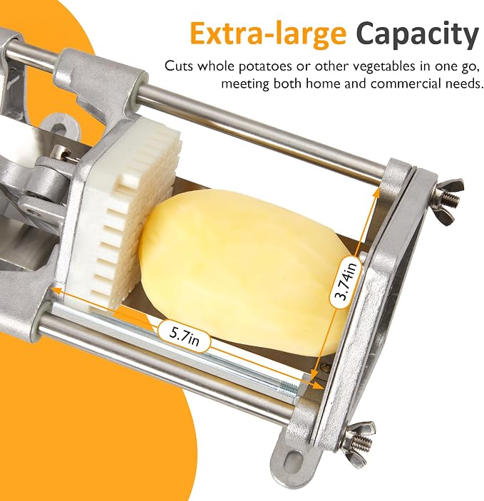 Sunvivi Commercial French Fry Cutter, Heavy Duty Potato Slicer with 3 Replaceable blades (1/2, 3/8 Inch, 6-wedge Slicer), Professional Fries Cutter for Restaurant & Home Kitchen, Stainless Steel