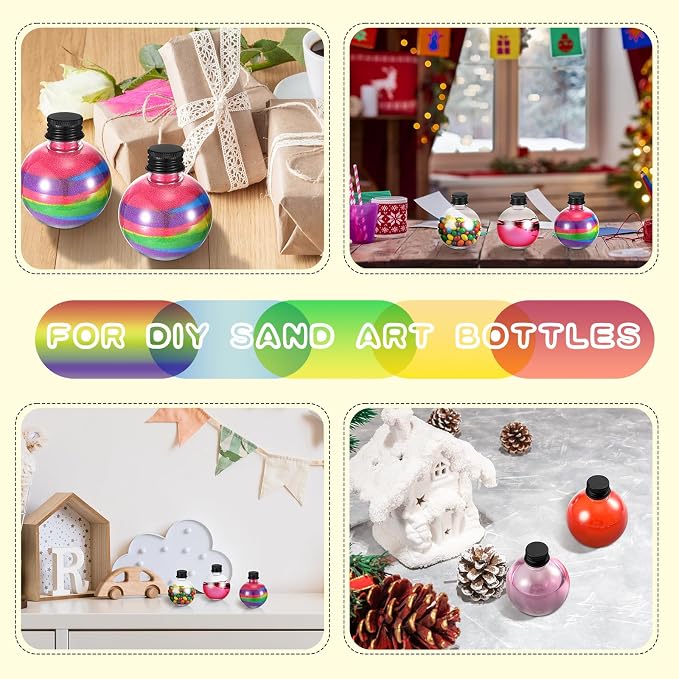 Layhit 24 Pcs Spherical Plastic Potion Bottles Ball Shape Round Bottles 3.4 oz Sand Art Jar with 5 Funnels Decorative ‌container Candy Jar for Valentines Birthday DIY Crafts (Black,Aluminum Lid)