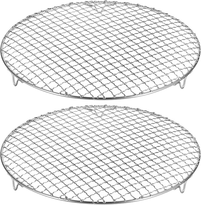 HARFINGTON 2pcs Round Cooking Rack 12-inch 201 Stainless Steel Cross Wire Barbecue Grill Net with 20mm Legs for Cooking Baking Steaming BBQ