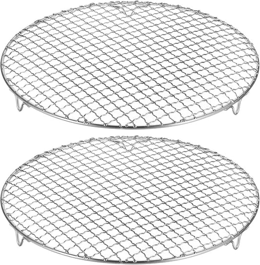 HARFINGTON 2pcs Round Cooking Rack 12-inch 201 Stainless Steel Cross Wire Barbecue Grill Net with 20mm Legs for Cooking Baking Steaming BBQ