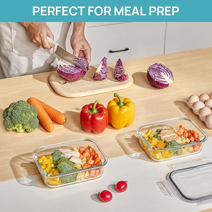 Vtopmart 2 Pack 35oz Glass Meal Prep Containers with Lids | Food Storage Containers, Airtight Reusable Lunch Container Set, Safe for Oven, Microwave, Freezer, and Dishwasher, BPA Free