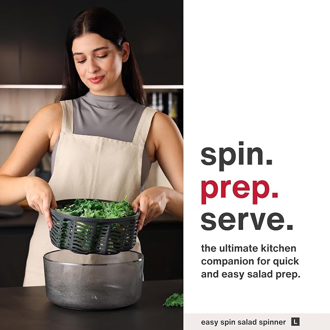 Zyliss Easy Spin Salad Spinner Large, Non-Slip Base, Serving Bowl, AquaVent™ Technology, Retractable Cord and Brake System, Easy to Clean