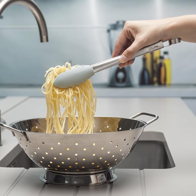 Zeal J140B Silicone Non-Stick Kitchen Tongs with Stainless Steel Handle -Duck Egg Blue, 26 cm