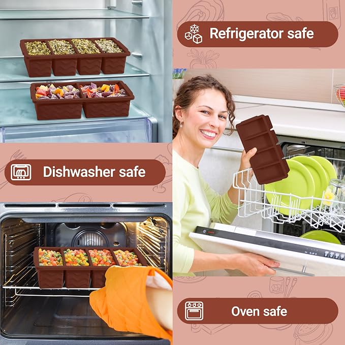 Silicone Freezer Molds for Soup with Lid, 1-Cup & 2-Cup Large Ice Cube Trays Food Storage Containers for Meal Prep, Freeze 500mL/250mL/125mL Portions – 2 Pack