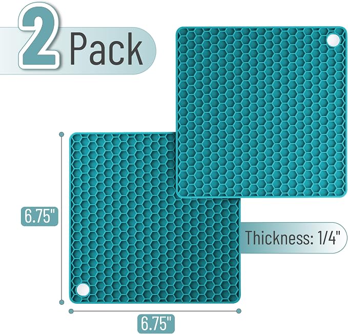 BTaT Silicone Trivet Mats, 2 Pack - Green, Protects Hot Pots & Pans