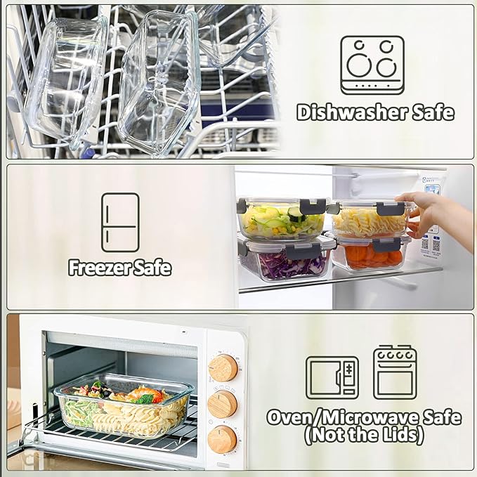 M MCIRCO 10 Pack Glass Food Storage Containers with Lids, Gray | Glass Meal Prep Containers,Airtight Lunch Containers with Lids, Microwave, Oven, Freezer and Dishwasher Friendly, BPA Free