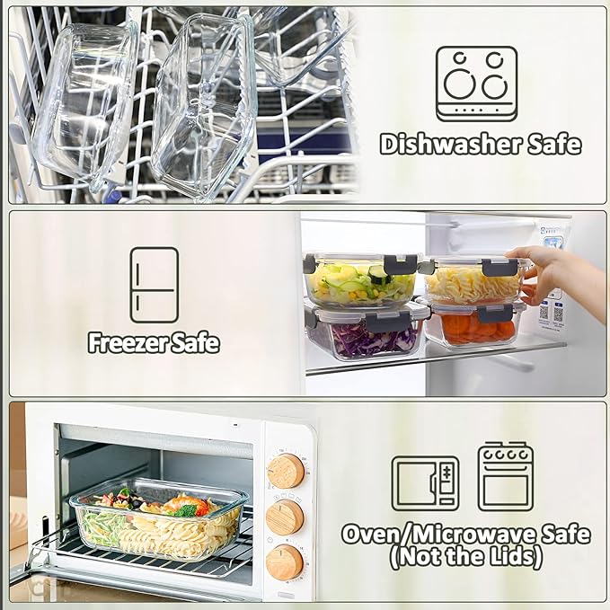 M MCIRCO 6 Pack Extra Large Glass Food Storage Containers with Lids | 67.4oz(8.3 cup), 33.8oz(4.2 cup)& 18.6oz(2.1 cup) Storage Containers, Microwave, Oven, Freezer, Dishwasher Friendly, BPA Free