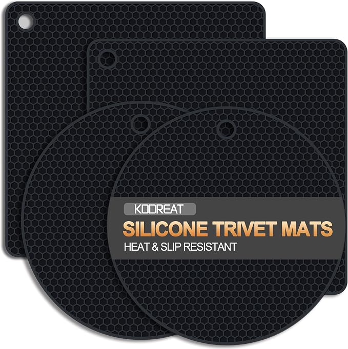 4 Pack Silicone Trivets for Hot Dishes | Heat-Resistant Non-Slip Hot Pads for Kitchen Countertops and Tables, Food-Grade Thick Silicone Mats (7.1x7.1in)