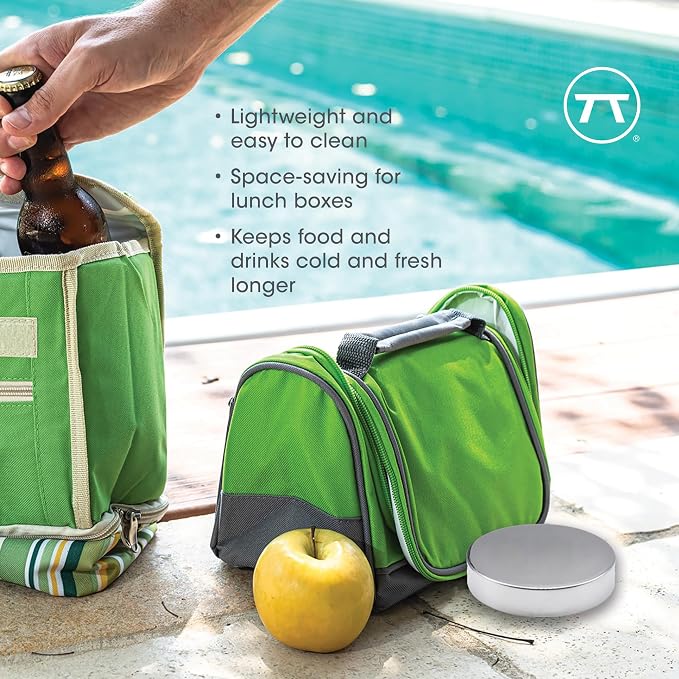 Outset Stainless Steel Round Ice Packs, Set of 2 Travel Ice Packs, 3.75" | Round Ice Chiller | Reusable Travel & Lunch Box Ice Packs | Long Lasting Cold | Thin Ice Pack | Durable Stainless Steel Set
